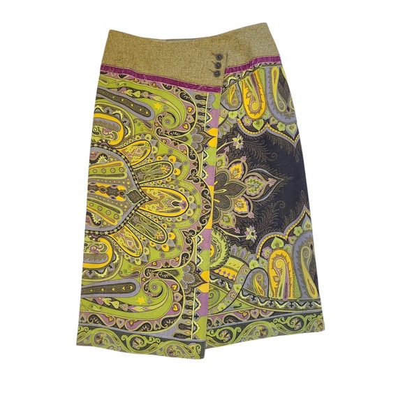 Etro Dresses & Skirts - Etro Milano 100% Wool Paisley Wrap Midi Skirt Green Purple IT 42 Italy luxury‎